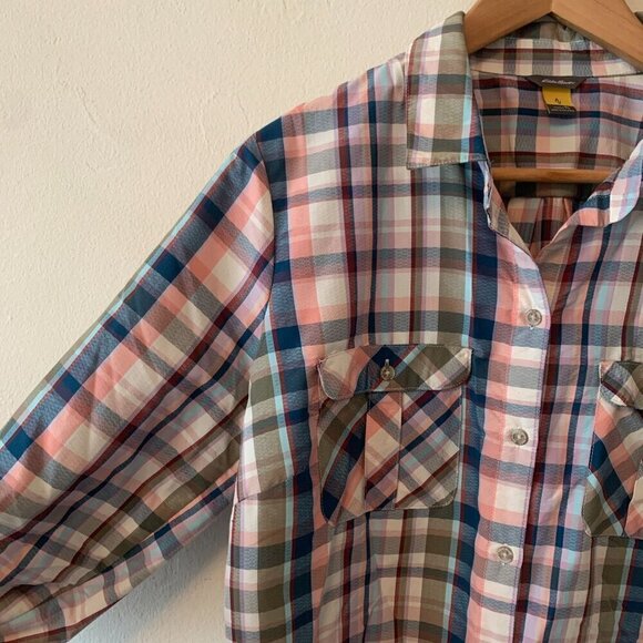 Eddie Bauer Women's Western Style Plaid Shirt Button down Pink Blue Green Sz TL - Picture 4 of 6